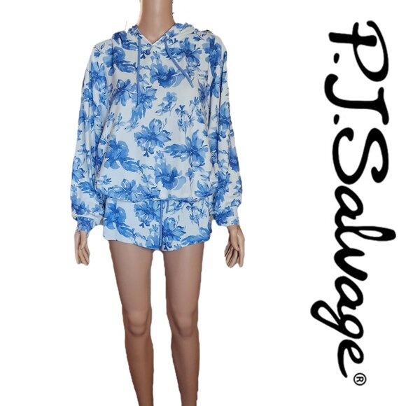 PJ Salvage Hooded Shorts Pajama Set NWOT Floral Med - Picture 1 of 12